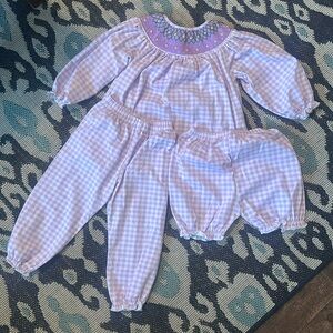 Southern Charm Smocks 3T purple gingham 3 piece set